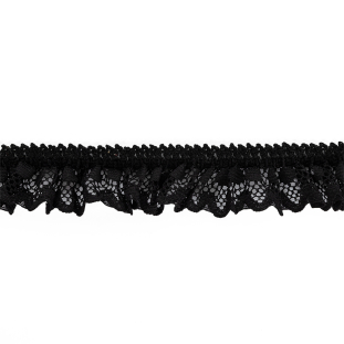 Black Ruffled Stretch Lace Trimming - 1"