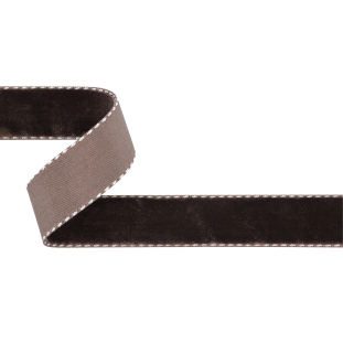Faded Brown and White Side-Stitched Velvet Ribbon - 0.75"