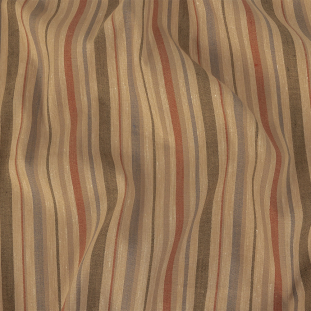 Olive, Tangerine and Smoke Gray Striped Stretch Linen and Rayon Woven
