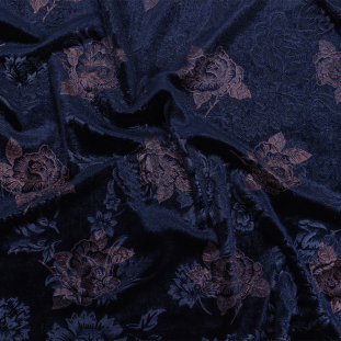 Navy and Metallic Rose Gold Floral Embossed Velour