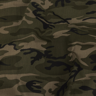 Rifle Green Camouflage Printed Stretch Cotton Denim