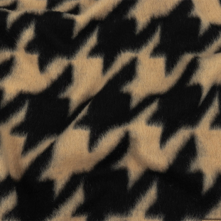 White Swan and Black Houndstooth Brushed Fuzzy Wool Knit