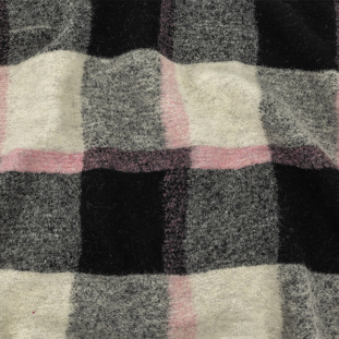 Pumice Stone, Black and Rose Shadow Plaid Boucled Wool Knit