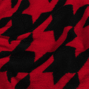 Red and Black Large-Scale Houndstooth Brushed Fuzzy Wool Knit