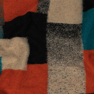 Rust, Teal and Black Color-Blocked Fuzzy Wool Knit