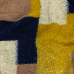 Yellow, Royal Blue and Beige Color-Blocked Fuzzy Wool Knit