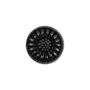 Vintage Black Floral Shank Back Glass Button - 28L/18mm