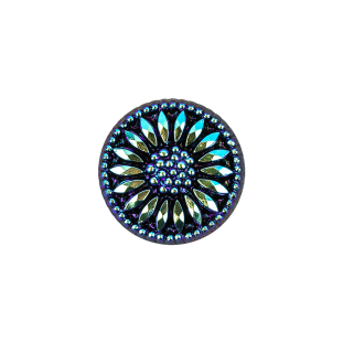 Vintage Blue Iris and Black Floral Shank Back Glass Button - 28L/18mm