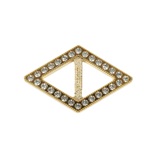 Vintage Crystal Rhinestones and Gold Plastic Diamond Shaped Slider - 1.25&quot; x 2&quot;