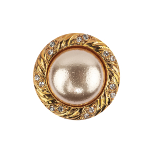Vintage Swarovski Crystal Rhinestones and Gold Metal Shank Button with Pearl Finished Center - 38L/24mm