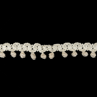 Vintage Ivory Braided Trim with Knotted Ball Fringe - 1.25"