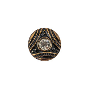 Vintage Antique Gold and Black Shank Back Glass Button with Rhinestone Core - 22L/14mm