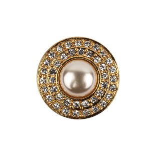 Vintage Swarovski Two-Row Crystal Rhinestones and Gold Metal Shank Button with Pearl Finished Center - 35L/22mm