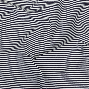 Parisian Night and White Candy Striped Stretch Cotton and Polyester Liverpool Knit
