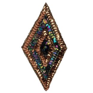 Vintage Bronze and Black Iris Sequins and Beaded Diamond Applique - 5&quot; x 2.75&quot;