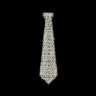 Vintage Fancy Teardrop Crystal, Pearl and Silver-Lined Beaded Tie Applique - 14.5" X 3.5"