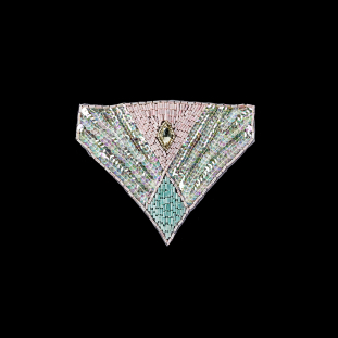 Vintage Pastel Multicolored Sequins and Beaded Applique with Diamond-shaped Crystal Center - 4.375" x 5.5"