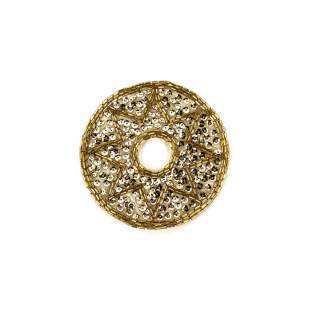 Vintage Gold-lined Bugle Beads and White Gold Sequins Circular Star Applique - 4.375" x 4.375"