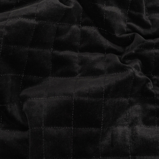 Black Small Squares Short-Pile Velvet Quilted Coating