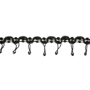 Vintage Black Beaded Fringe on Black Decorative Braid-1.875&quot;