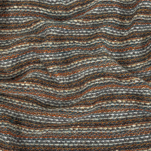 Pumpkin, Slate and Metallic Amber Ale Striped Chunky Cotton and Wool Knit