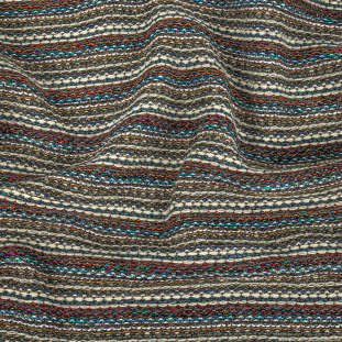 Turquoise, Brick and Metallic Silver Striped Chunky Wool Knit