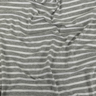 Heathered Gray and White Striped Stretch Rayon Jersey