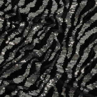 Black Stretch Velour with Silver Zebra Patterned Sequins