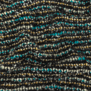 Navy, Aqua and Yellow Striped Chunky Wool Knit