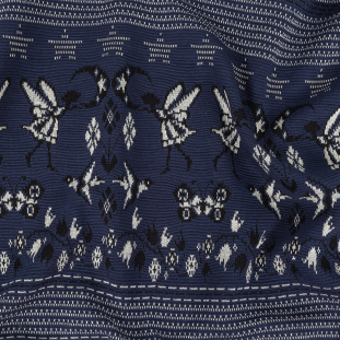 Famous NYC Designer Navy and White Fairies Stretch Knit Jacquard
