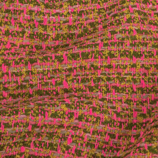 Famous NYC Designer Neon Pink, Grass Green and Yellow Boucled Wool Tweed