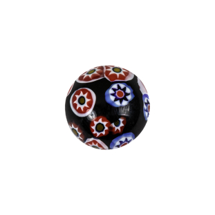 Vintage Black, Red and Blue Mosaic Domed Shank Back Glass Button - 24L/15mm