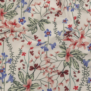 Garland Winter White and Pink Floral Stretch Organic Cotton Double Cloth