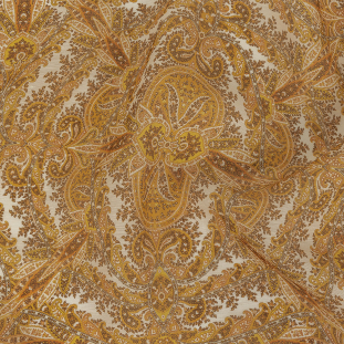 Famous Australian Designer Golden Paisley Printed Linen and Silk Organza