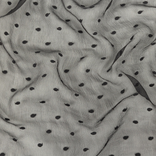 Famous Australian Designer Black Embroidered Dots Crinkled Silk Chiffon