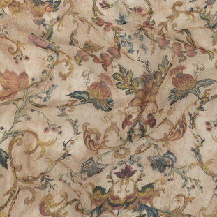 Famous Australian Designer Peach Floral Tapestry Printed Crinkled Silk Chiffon