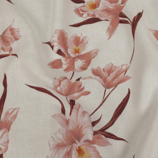 Famous Australian Designer Lotus and Sugar Swizzle Orchids Printed Medium Weight Linen Woven with a Fused Backing