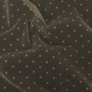 Famous Australian Designer Tea Polyester Mesh with Flocked Polka Dots