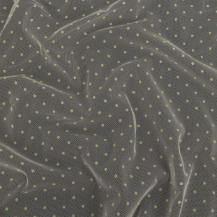 Famous Australian Designer Lemon Icing Polyester Mesh with Flocked Polka Dots
