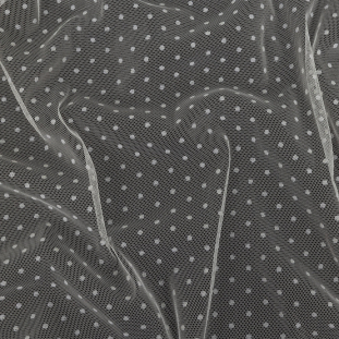 Famous Australian Designer Cream Polyester Mesh with Flocked Polka Dots