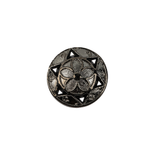 Italian Gunmetal Floral Shank Back Button - 24L/15mm