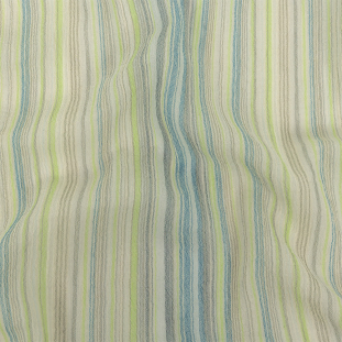 Blue, Lime and Gray Striped Cotton Gauze