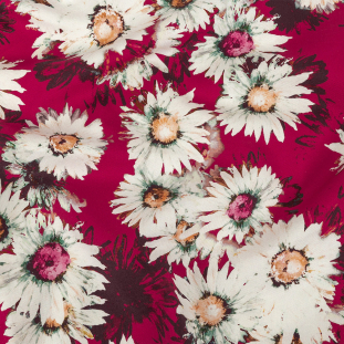 Pink and White Sunflowers Printed Stretch Cotton Twill