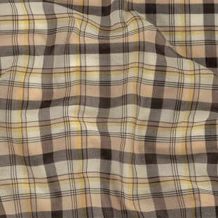 Yellow, Peach and Black Plaid Springy Cotton Voile