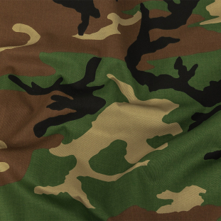 Brown and Green Camouflage Printed Cotton Twill
