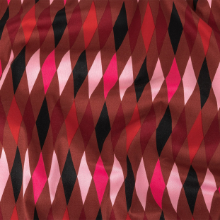 Brown, Pink and Maroon Argyle Stretch Cotton Sateen