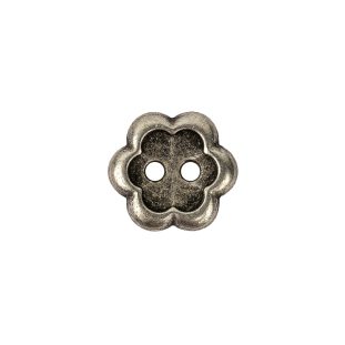 Silver Concave 2-Hole Metal Flower Button - 24L/15mm