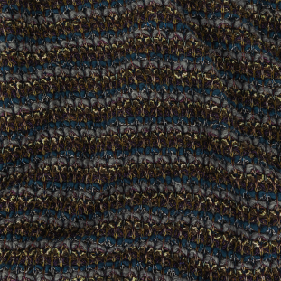 Teal, Gray and Olive Striped Chunky Wool Knit with Metallic Silver Accents