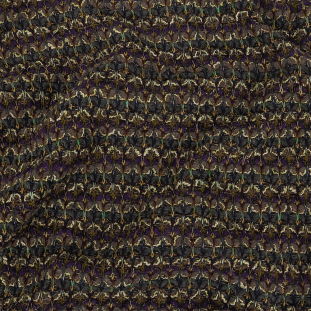 Charcoal, Purple, and Mustard Chunky Wool Knit with Metallic Silver Accents