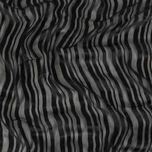 Famous Australian Designer Black Crinkled Silk Chiffon with Satin Stripes